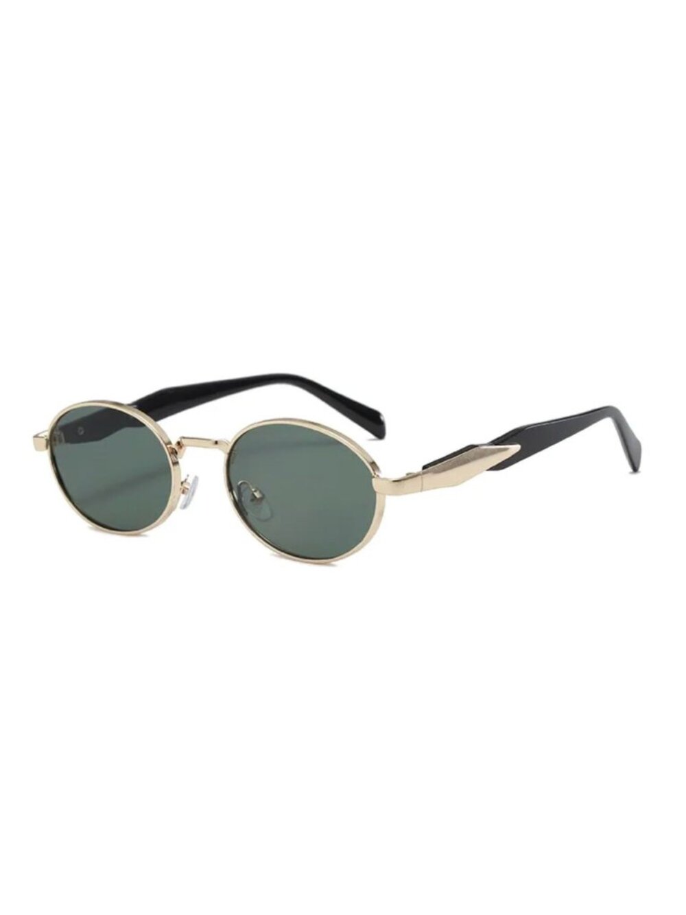 Unisex Round Green Lens Gold Frame Sunglasses With Black Arms